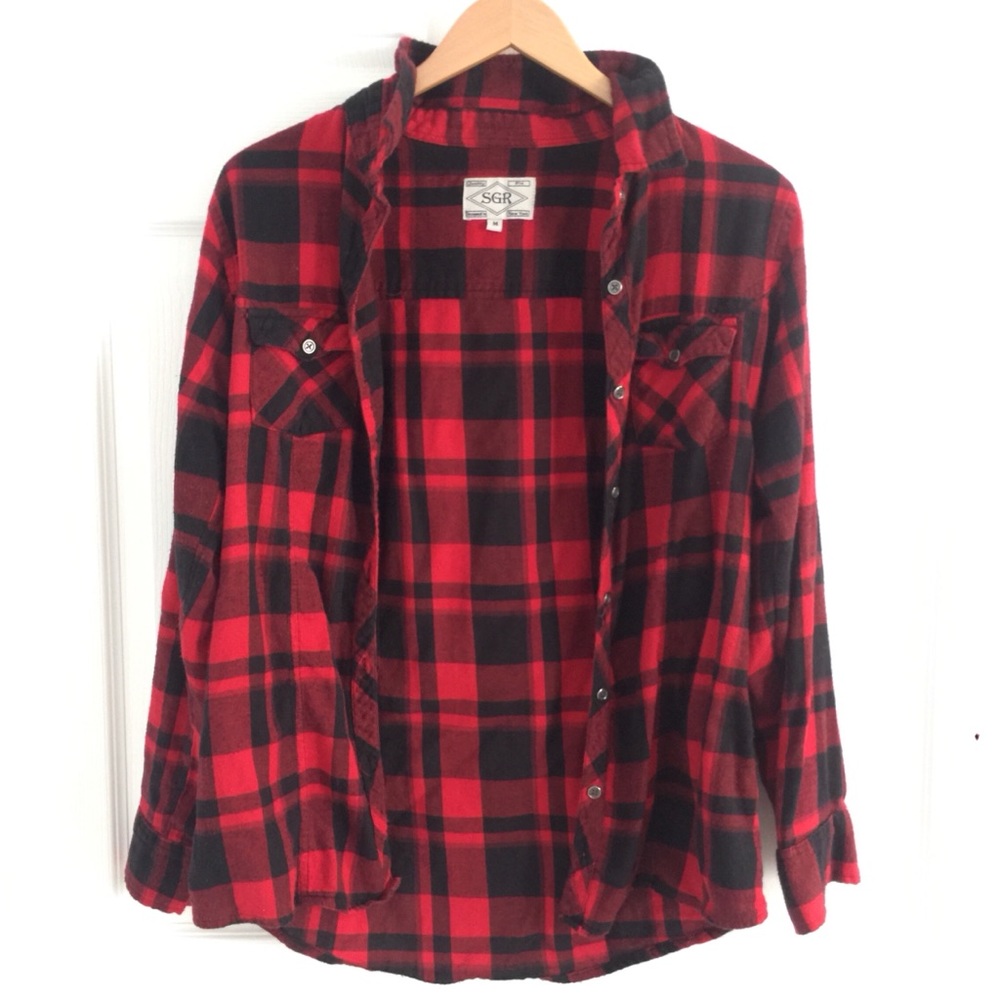 Cute Red Plaid Button Up/ Opt. Cardigan.